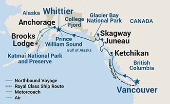 7-Day Voyage of the Glaciers (Northbound) Itinerary Map